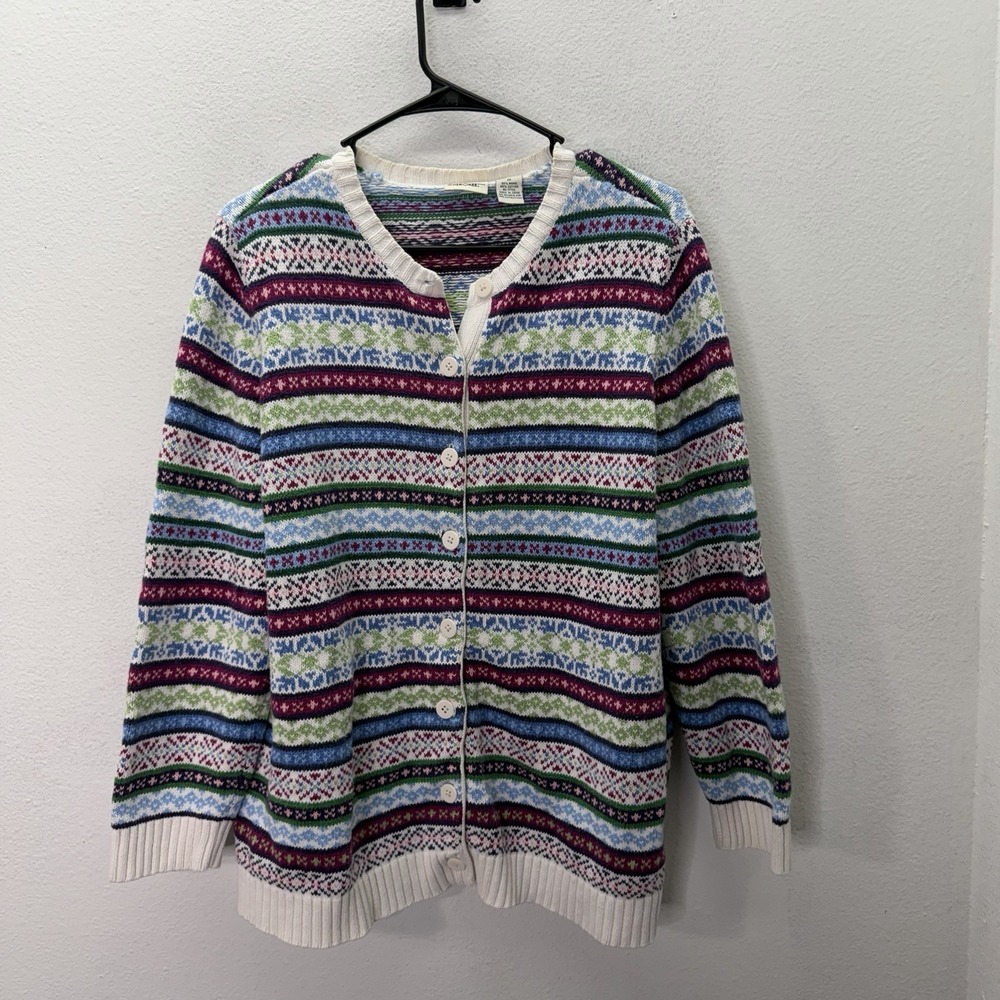 VTG Cherokee Womens FairIsle Knit Cardigan Sweater 1X Nordic Ski Y2K 90s Winter